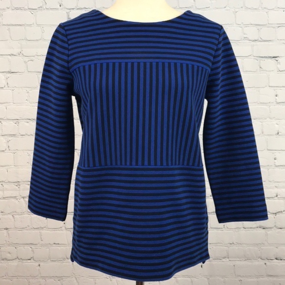 MADEWELL Gallerist Ponte Blue Black Striped Top